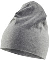 Gråmelerad mössa av tygmaterial, med en mjuk och elastisk struktur.