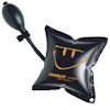 Svart uppblåsbar lyftkudde med orange glad ansikte och texten "WINBAG - pump it easy!" samt handpump.