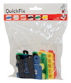 Förpackning med 12 färgglada distansbrickor av märket QuickFix.