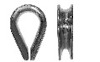 Metallkomponent med U-formad design, visad från en fram- och sidovy.