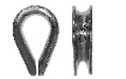Metallkomponent med U-formad design, visad från en fram- och sidovy.