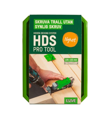 Förpackning av HDS Pro Tool för dolda trallskruvar från Essve, med texten "Skräddarsy utan synlig skruv".