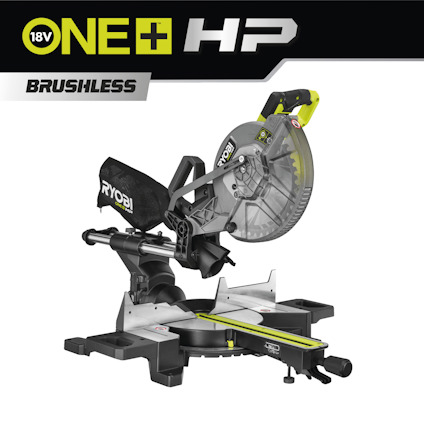 Kapsåg med märkning "18V ONE+ HP Brushless", dammpåse märkt "RYOBI".