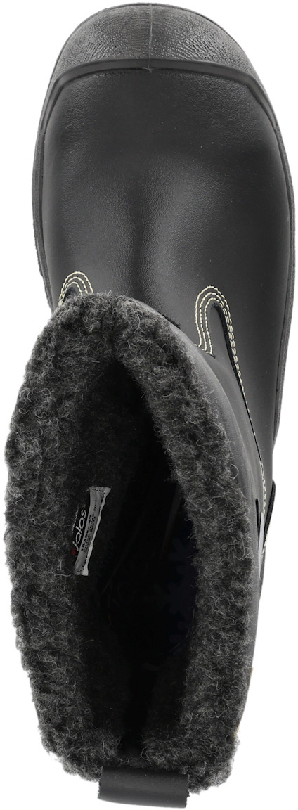 Svart stövel med pälsfoder, sedd uppifrån.