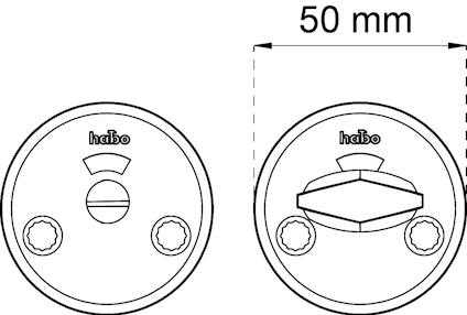 Ritning av rund dörrsprint med måttet 50 mm och texten "habo".