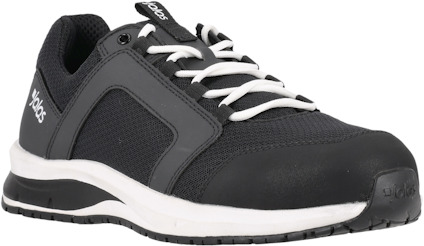 Svart och grå sneakersko med vita snören och vit sula, märkt "Diadora".