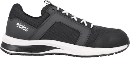 Svart och vit sportskor med vitt snöre och svart sula, märkt "Jalas".