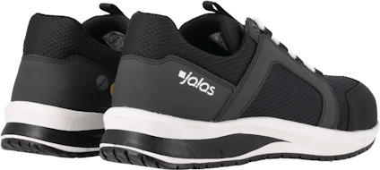 Svarta sneakers med vita sulor, sidovy bakifrån, varumärket "Jalas" på hälen.