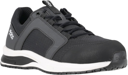 Svart och vit sportskor med snörning och en logotyp på sidan och tungan.