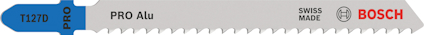 Sticksågblad med text: "T127D PRO Alu SWISS MADE BOSCH".