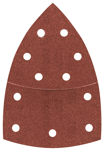 Sandpapper i trekantig form med elva hål.