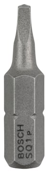 Stålgrå skruvbit med kantig form och texten "BOSCH SQ1 P" ingraverad på sidan.