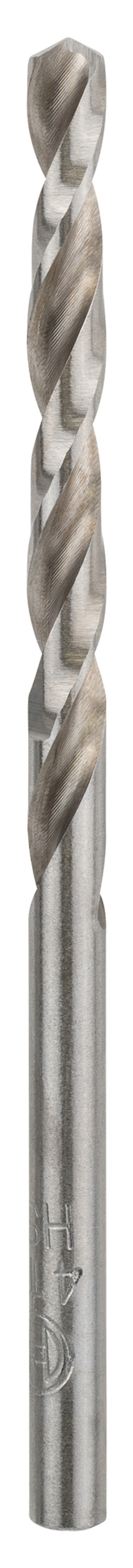 Metallborr med spiralspår och cylindrisk skaft mot vit bakgrund.