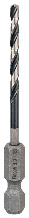 Borrspets med sexkantig fäste och spiralformad design. Text på fästet: "Bosch 3.0 HSS".