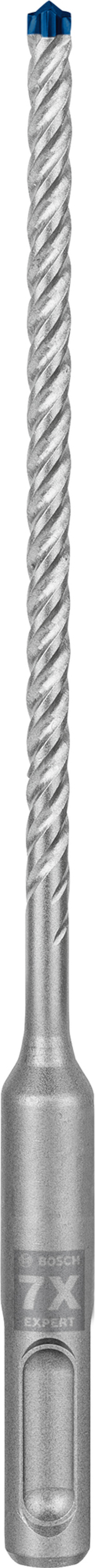 Borrspets i metall med spiralspår och blå spets, skaft av samma material.