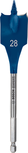 Platt träborr av märket Bosch med texten "28" på borren.