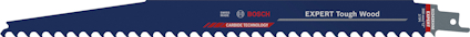 Sågblad Bosch Expert Tough Wood med grova tänder och texten "Carbide Technology".
