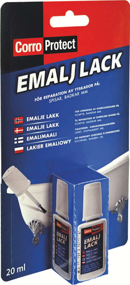 Förpackning med Corro Protect Emalj Lack för reparation av skador, 20 ml flaska och pensel.