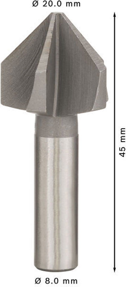 Skruvborr med måtten 20,0 mm i diameter, 45 mm längd, 8,0 mm skaftdiameter.