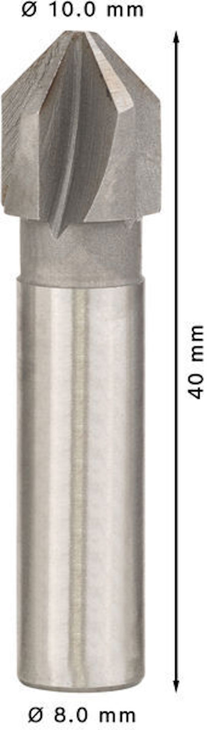 Metallisk fräsbits med dimensionerna ø 10,0 mm och ø 8,0 mm, längd 40 mm.