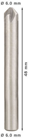 Metallborr, 6,0 mm diameter, 48 mm längd, konisk spets.