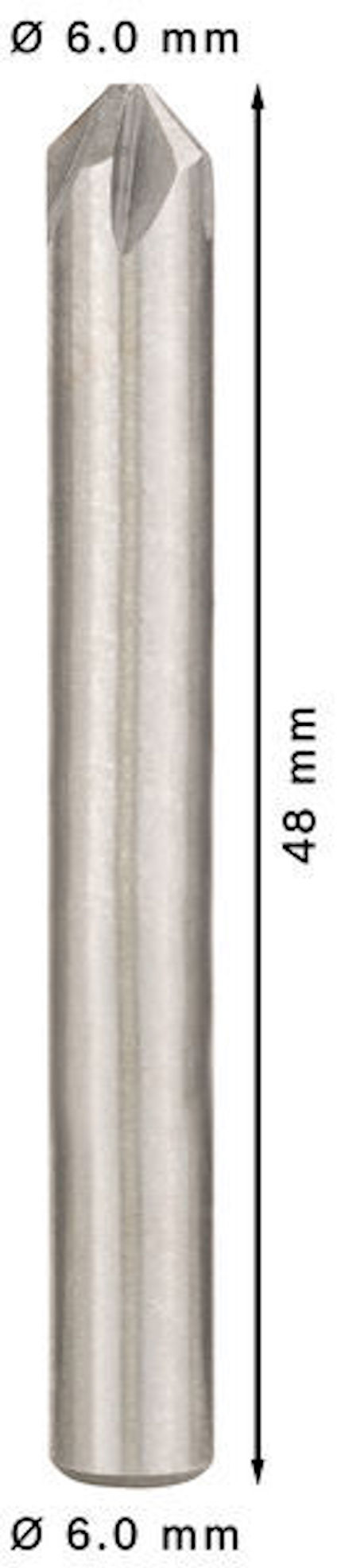 Metallborr, 6,0 mm diameter, 48 mm längd, konisk spets.
