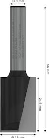 Fräsbit med en diameter på 18 mm och längd på 56 mm, skärlängd 24,6 mm.