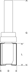 Svartvitt tekniskt diagram av ett cylindriskt objekt med märkningar: A, G, L, V, D.