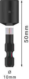Svart borrbits 50 mm lång med diameter 10 mm. Märkt "Bosch" på skaftet.