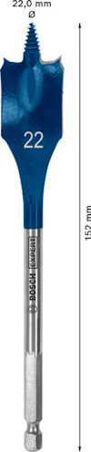 Bred borrspets med text "22", märkningar "152 mm" och "22,0 mm", silverfärgat skaft.