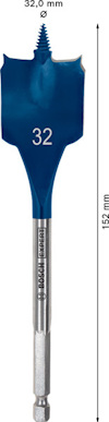 Borrspets med text "32", måtten 32,0 mm och 152 mm, samt märkning "BOSCH EXPERT".