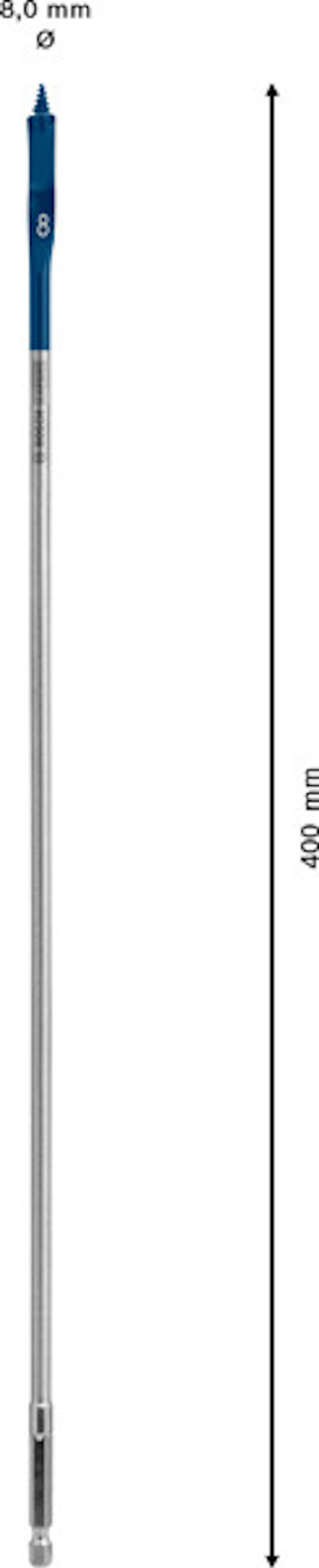 Blå och silver teleskopstång, längd 400 mm, diameter 8 mm.