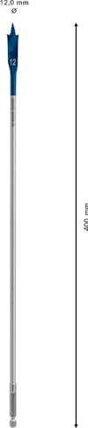 Borr med transparent handtag, 12 mm bredd, 400 mm längd, blå spets.