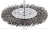 Trådborste med en diameter på 100 mm, metallborst och en metallaxel i mitten. Texten inkluderar "ø 100 mm".