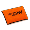 Orangesvamp med svart kant och texten "GÖR DET MED RW".