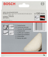 Förpackning för Bosch polerhuvud, 130 mm, med text och illustrationer av användning.