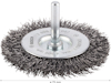 Rund borstskiva av stål med skaft, märkt "Bosch" och "max 4500 rpm", diameter 75 mm.