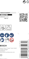Etikett med Bosch-logotyp, QR-kod, "max. 4500 rpm" och streckkod. Text: "Robert Bosch Power Tools GmbH, Germany".