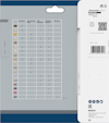 Förpackning med specifikationer för Bosch slipprodukter, med tabell och symboler för olika material.