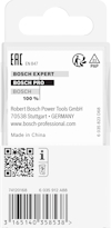 Förpackning med Bosch Pro verktygstillbehör. Text: "Bosch Expert, 100%, Robert Bosch Power Tools GmbH, Made in China."