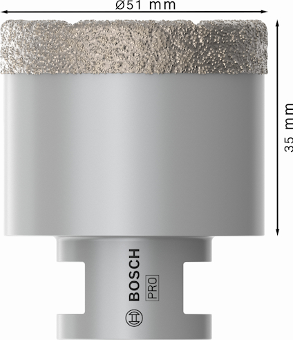 Cylindrisk borrkrona, Bosch Pro, diameter 51 mm, höjd 35 mm.