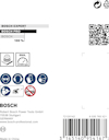 Förpackningsetikett med varumärket Bosch, QR-kod, säkerhetspiktogram och kontaktinformation.