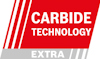 Röd och vit skylt med texten "CARBIDE TECHNOLOGY" och "EXTRA" i en grå sektion.