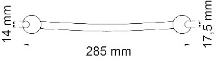 Böjd linje med måtten 14 mm, 285 mm och 17,5 mm markerade.