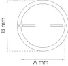Diagram av en rund dimensionerad lucka med mått angivna som A mm och B mm.