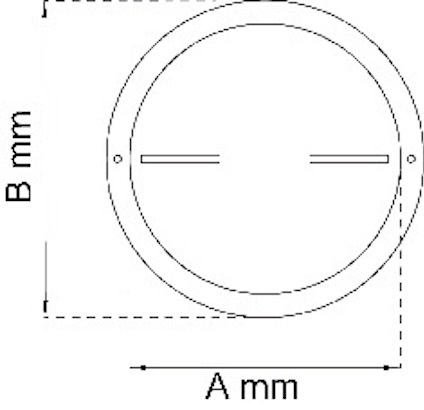 Diagram av en rund dimensionerad lucka med mått angivna som A mm och B mm.