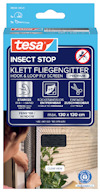 Förpackning av Tesa Insect Stop Klett Fliegengitter för fönster, max 130 x 130 cm, med instruktioner och produktbild.